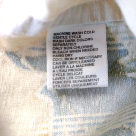 TOMMY BAHAMA Shirt L Yellow Blue Hibiscus Linen Blend Hawaiian Short Sleeve - Picture 10 of 12